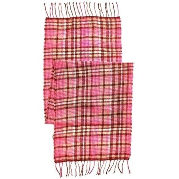 New! Madewell Oversized Pink Plaid Fringe Wool Raw Hem Blanket Scarf - Picture 1 of 5